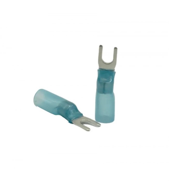 PureVolt Terminal fourchette thermorétractable double baril - Vis #6 - 16-14 AWG - Bleu - Paquet 10