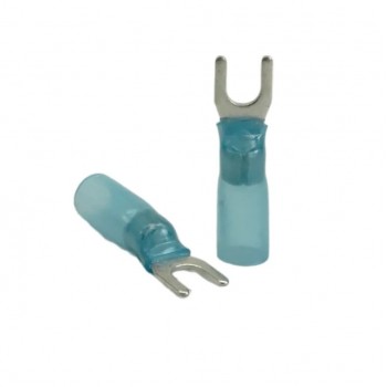 PureVoltTerminal fourchette thermorétractable double baril - Vis #8 - 16-14 AWG - Bleu - Paquet 10