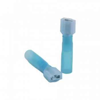 PureVolt Double Crimp Insulated Heat Shrink Female Blade Terminal - .250 in. - 16-14 AWG - Blue - 10-Pack