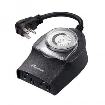 PureVolt Minuterie programmable à 2 prises pour éclairage - Intérieur/Extérieur - 125 V - 15 A - 2 modes