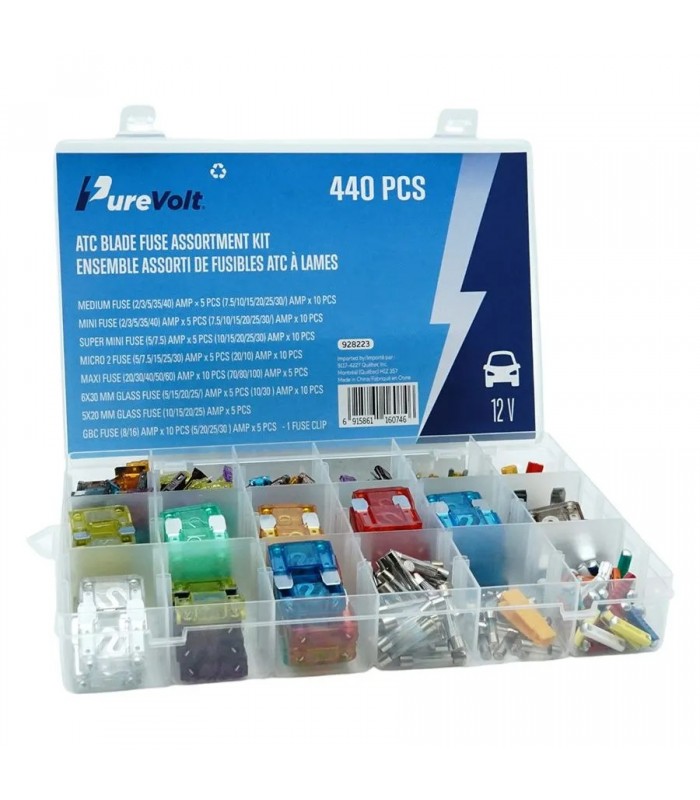 PureVolt Assortiment de fusibles automobiles multi-formats - 12 V - 440 pièces