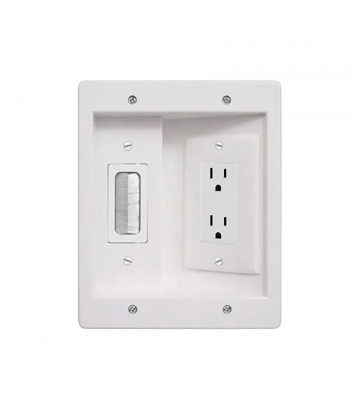 PureVolt Recessed Electrical Outlet with Cable Pass-Through - 125 V - 15 A - White