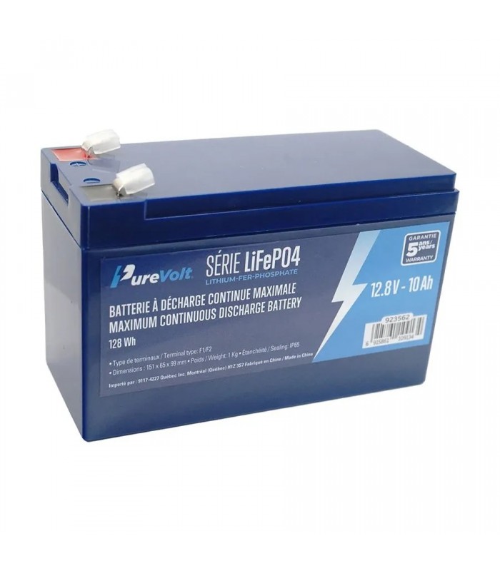 PureVolt Batterie scellée au Lithium - 12.8 V - 10 Ah - 128 Wh - LiFeP04