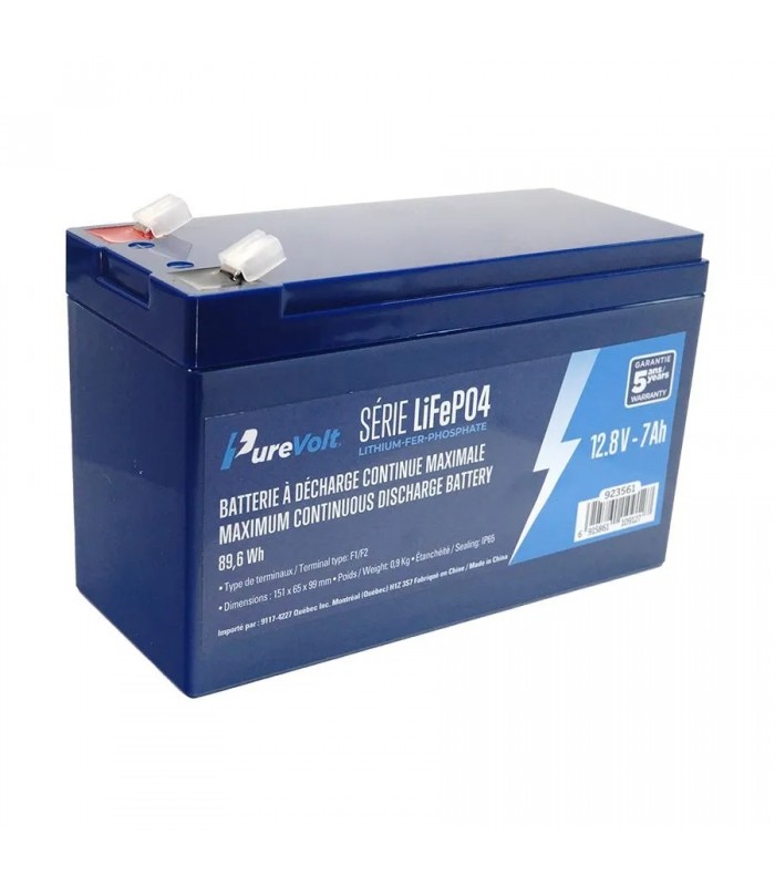 PureVolt Batterie scellée au Lithium - 12.8 V - 7 Ah - 89.6 Wh - LiFeP04