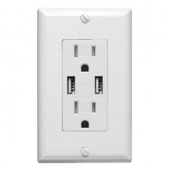 PureVolt Prise murale double inviolable avec 2 ports USB 15 A 125 V - Blanc