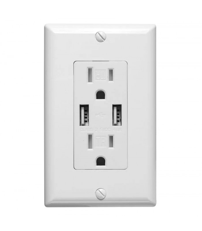PureVolt Prise murale double inviolable avec 2 ports USB 15 A 125 V - Blanc PureVolt Prise murale double inviolable avec 2 ports USB 15 A 125 V - Blanc