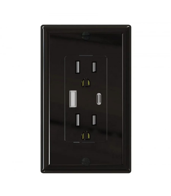 PureVolt Prise murale double inviolable avec USB/USB-C 15 A 125 V - Noir
