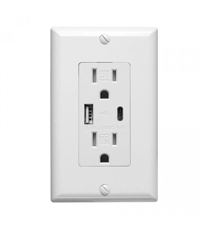 PureVolt Prise murale double inviolable avec USB/USB-C 15 A 125 V - Blanc