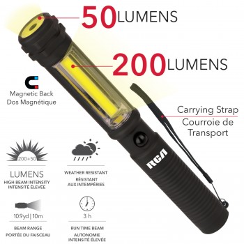 RCA COB LED worklight + bright long-beam flashlight