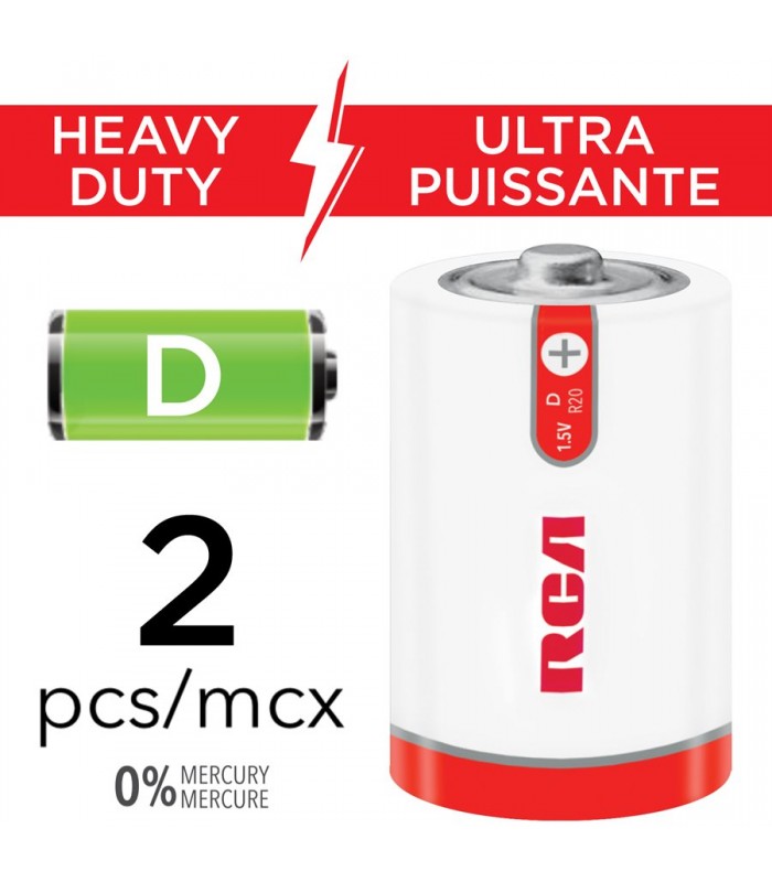 RCA Pile D ultra puissante - Paquet de 2