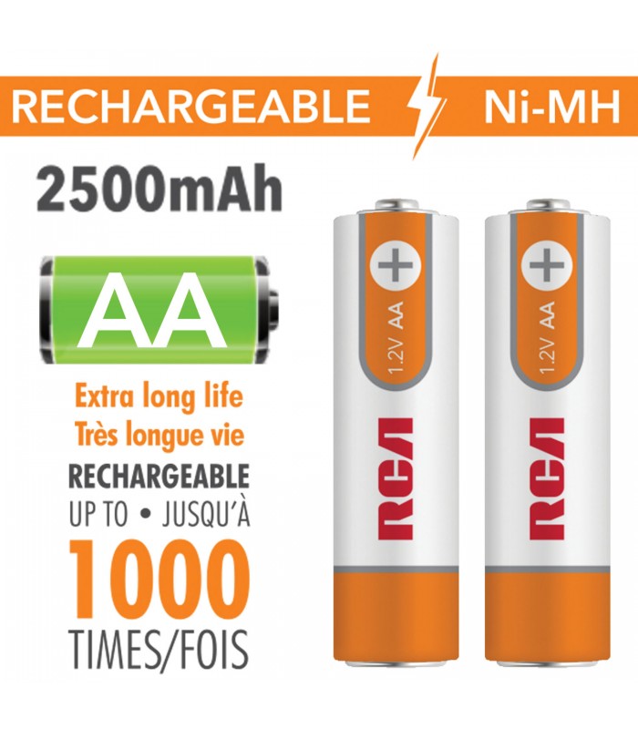 RCA Rechargeable AA Nickel-Metal Hydride Battery Ni-MH 2500mah - 2 pack