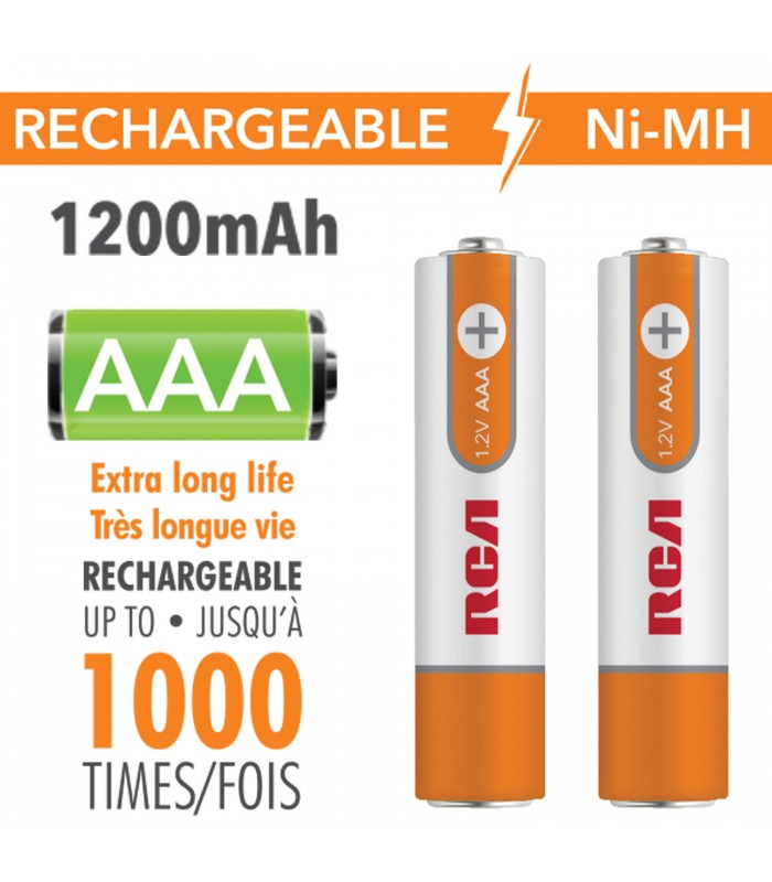 RCA Pile Rechargeable AAA Nikel-Hydrure Metalique Ni-MH 1200mah - Paquet de 2