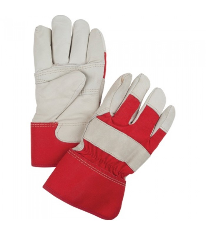 Gants d'ajusteur rouge & blanc doublés pour l'hiver, Grand, Paume en Cuir fleur de vache, Doublure en Boa