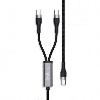 RedLink Braided 2-in-1 USB-C Male to 2 x USB-C Male Cable - 100 W - Black - 1 m