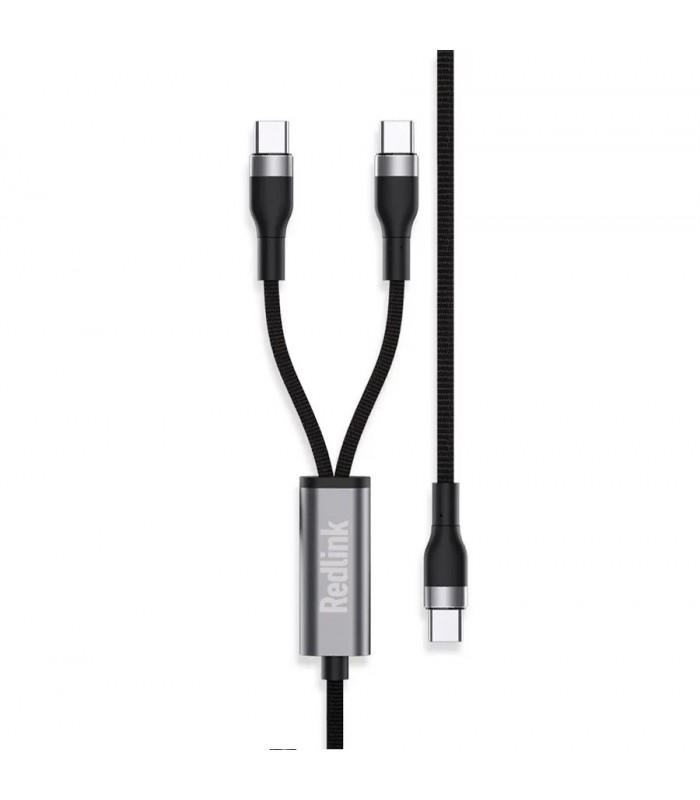 RedLink Câble tressé 2 en 1 USB-C mâle vers 2 x USB-C mâles - 100 W - Noir - 1 m