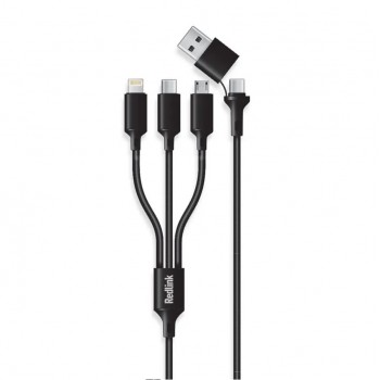 RedLink Braided 5-in-1 Lightning / USB-C x2 / Micro-B / USB-A Cable - Black - 2 m
