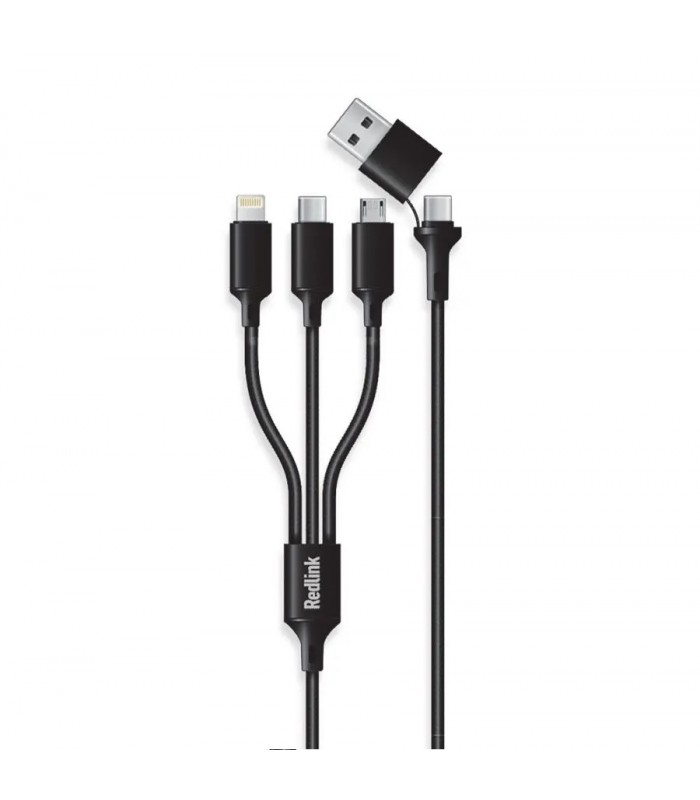 RedLink Câble tressé 5 en 1 Lightning / USB-C x 2 / Micro-B / USB-A - Noir - 1.2 m