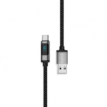 RedLink Braided USB-C Male to USB-A Male Cable with Power Display - 66 W - Black - 1 m