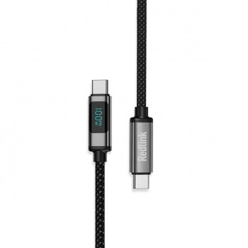 RedLink Câble tressé USB-C mâle à mâle avec afficheur - 100 W - Noir - 1 m