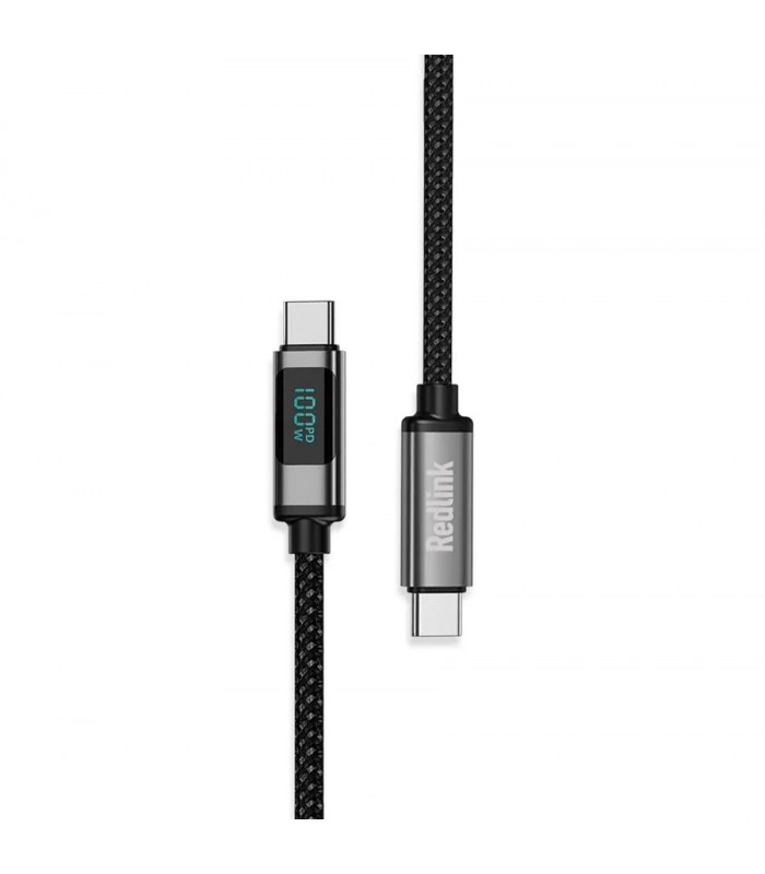 RedLink Câble tressé USB-C mâle à mâle avec afficheur - 100 W - Noir - 1 m RedLink Câble tressé USB-C mâle à mâle avec afficheur - 100 W - Noir - 1 m