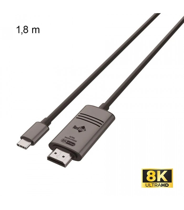 RedLink Câble USB-C mâle à HDMI mâle - 8K Ultra HD - 1,8 m