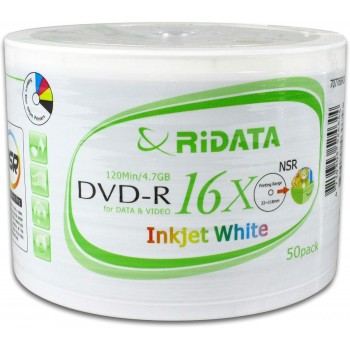 Ridata DVD-R 16X White Inkjet Hub 50pcs Package Printable Blank DVD