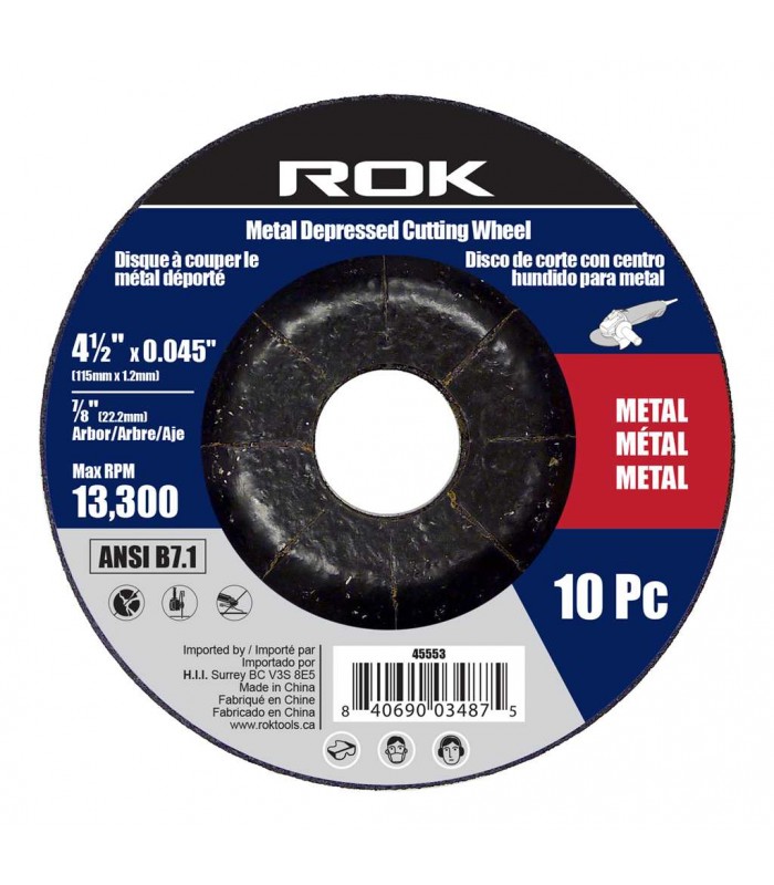 ROK 4-1/2 x 0.045 in. Metal Depressed Cut-off Wheel - Pack of 10