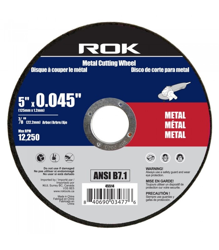 ROK Disque à tronçonner pour métaux 5 po. x 0.045 po. - Plat