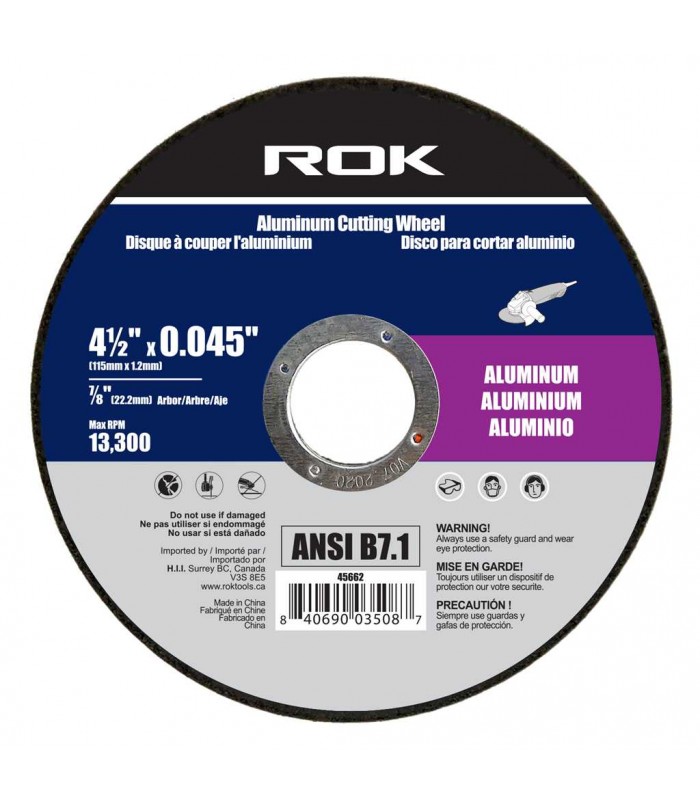 ROK Disque à couper l'aluminium 4-1/2 x 0,045 po - Plate