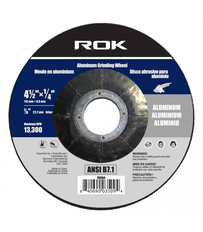 ROK Meule pour Aluminium 4-1/2 x 1/4 po déportée