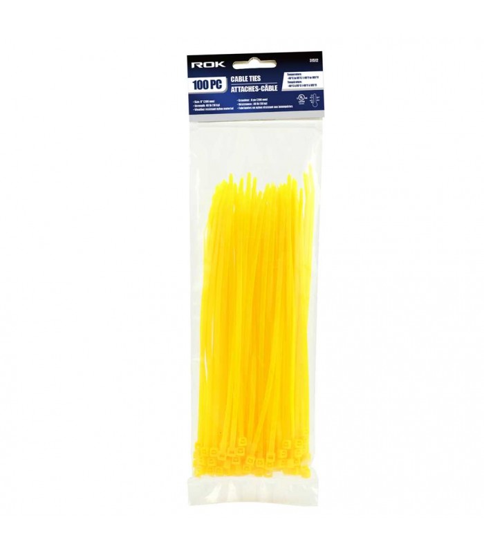 ROK Attaches de câble 8 po. Jaune - 100 pcs