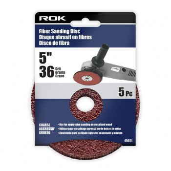 ROK Disque de ponçage de fibres 5 po. 36 Grains -  5 pièces
