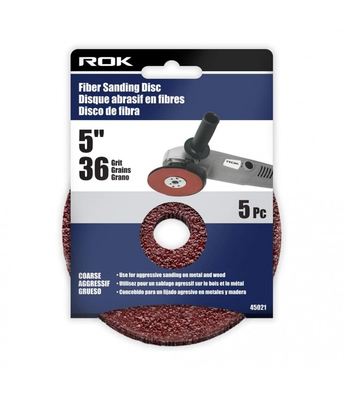 ROK Disque de ponçage de fibres 5 po. 36 Grains -  5 pièces