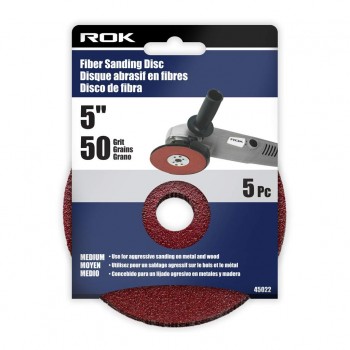 ROK Disque de ponçage de fibres 5 po. 60 Grains -  5 pièces