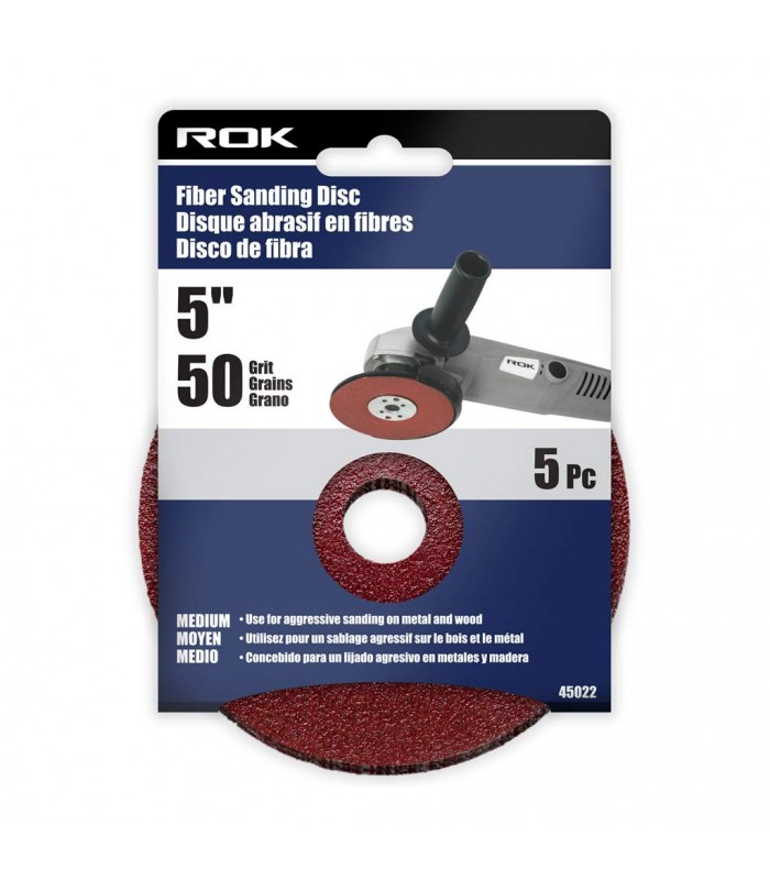 ROK Disque de ponçage de fibres 5 po. 80 Grains -  5 pièces