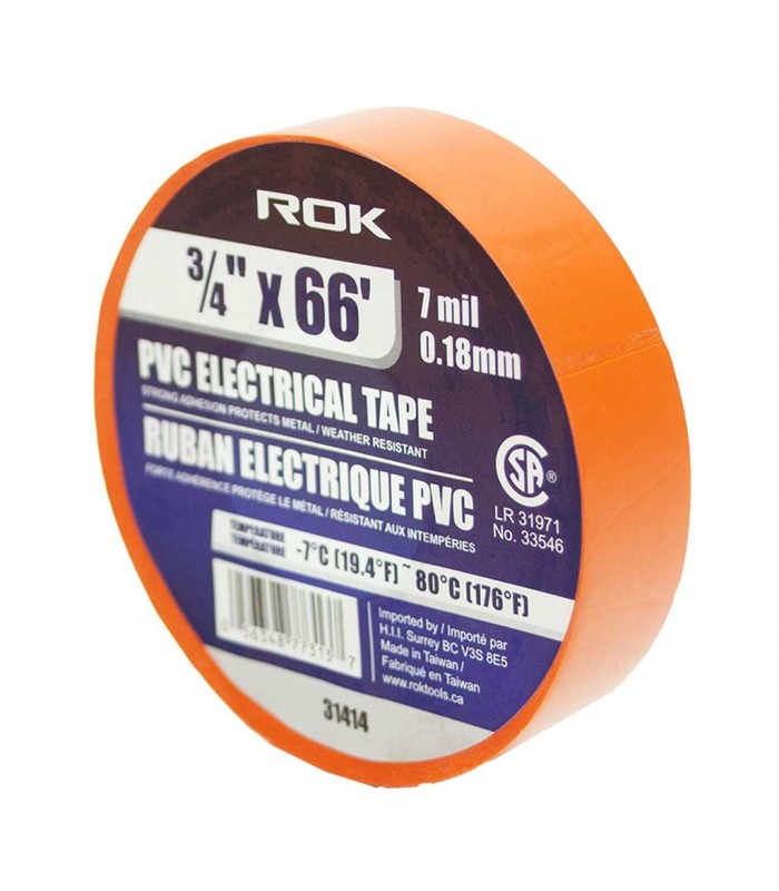 ROK Ruban électrique en PVC 66 pi x 3/4 po - Orange