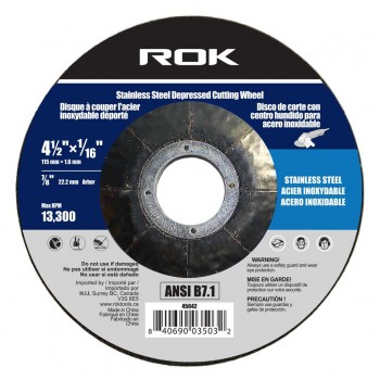 ROK Stainless Steel Depressed Cut-off Wheel 4-1/2 x 1/16 in.