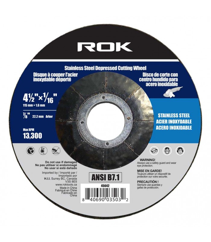 ROK Stainless Steel Depressed Cut-off Wheel 4-1/2 x 1/16 in.