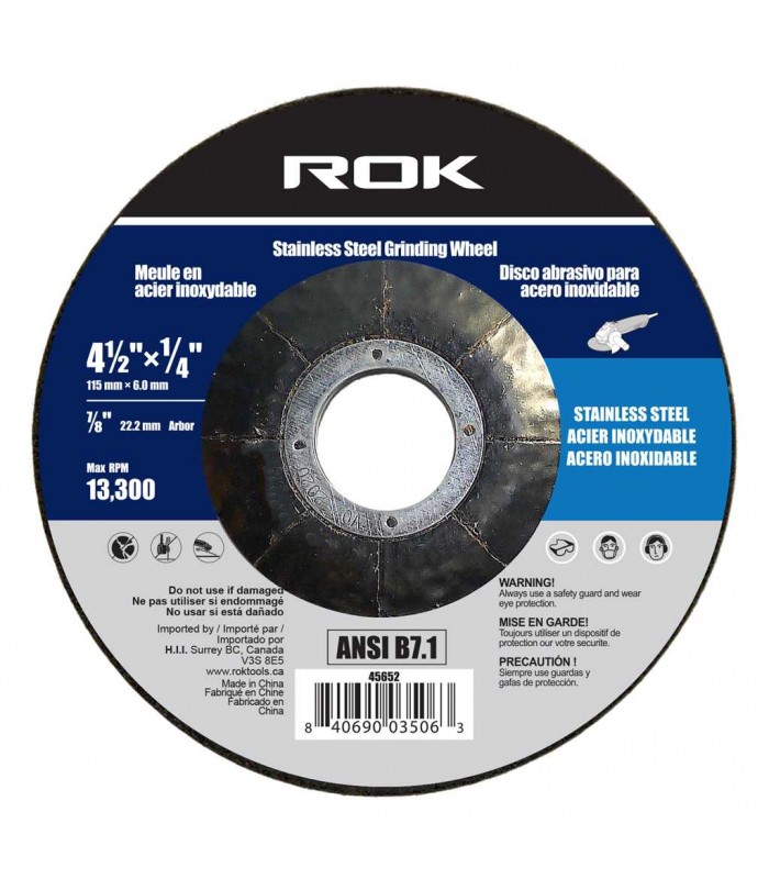 ROK Stainless Steel Grinding Wheel 4-1/2 x 1/4 in. Depressed