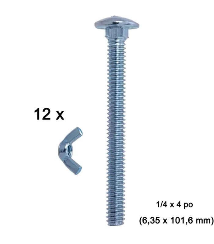 Round Head Bolts for Car Shelters 1/4 x 4 in ( 6,35 x 101,6 mm )- Pack of 12