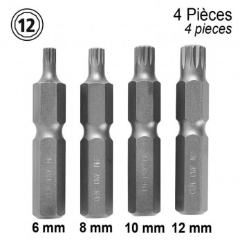 Set of 12 Point Torx Bits for Wrench or Socket - 1/2 in. - 4 pieces
