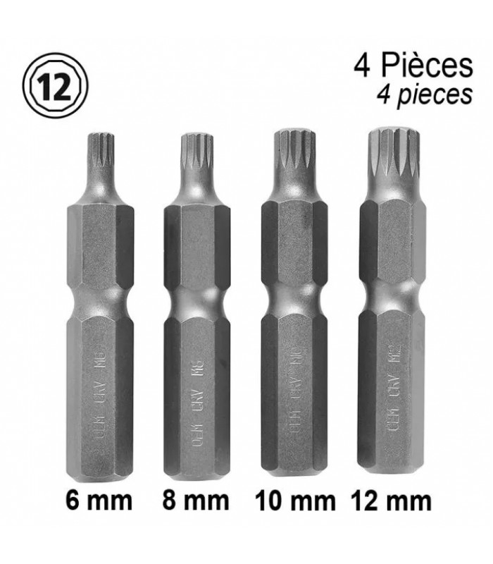 Set of 12 Point Torx Bits for Wrench or Socket - 1/2 in. - 4 pieces