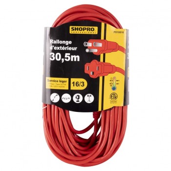 SHOPRO 16/3 Extension Cord 100 ft. - Red 