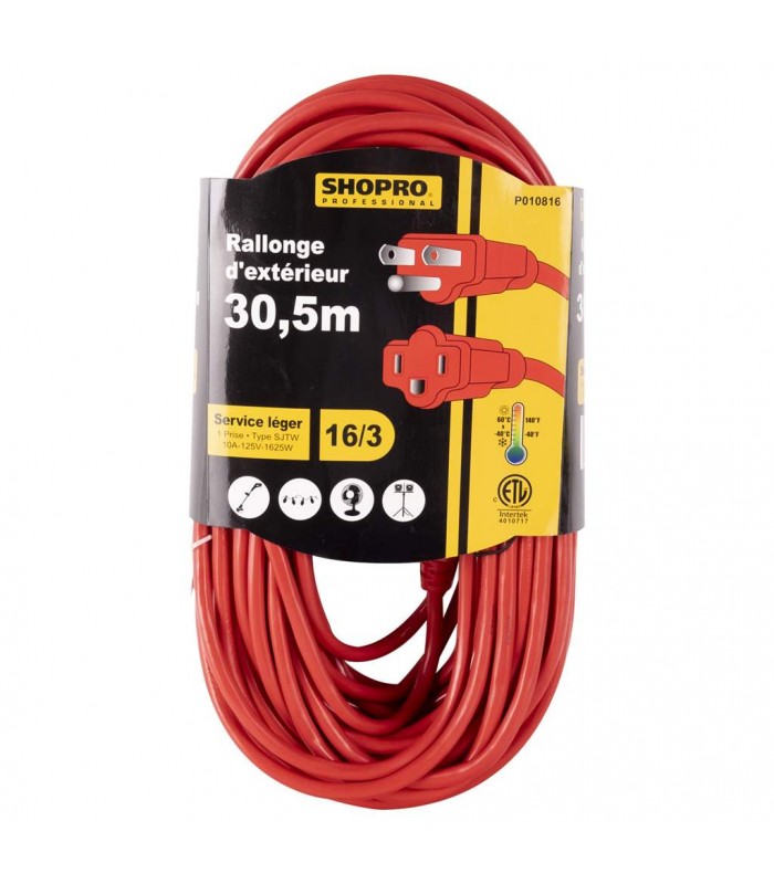 SHOPRO 16/3 Extension Cord 100 ft. - Red