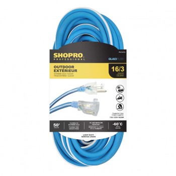 Shopro 16/3 SJOOW Rallonge électrique flexible pour températures extrêmes avec indicateur lumineux - 15 m (50 pi)