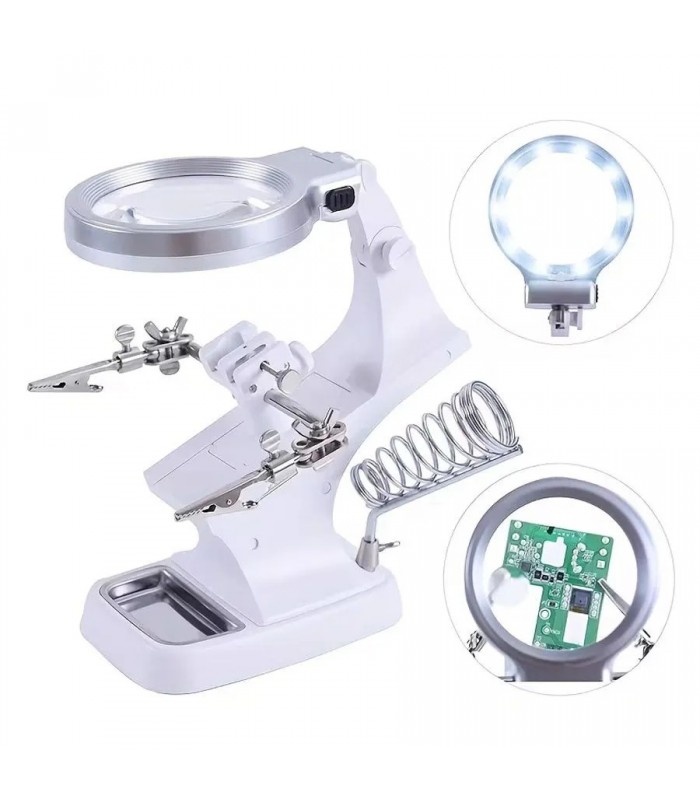 Ensemble de troisième main à 2 bras avec loupe et lampe DEL - 3X/4.5X