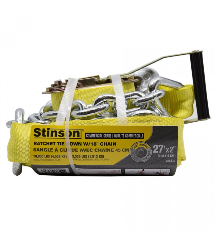 Stinson Tie-Down Ratchet Strap With Chain 2in x 27ft 3333lb