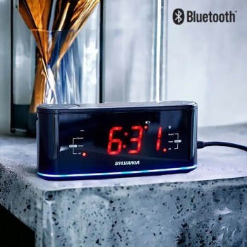 Sylvania SCR1229BT Bluetooth Alarm Clock with USB Port - Black
