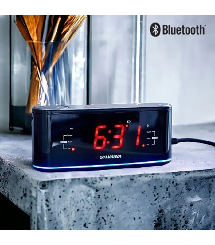 Sylvania SCR1229BT Bluetooth Alarm Clock with USB Port - Black