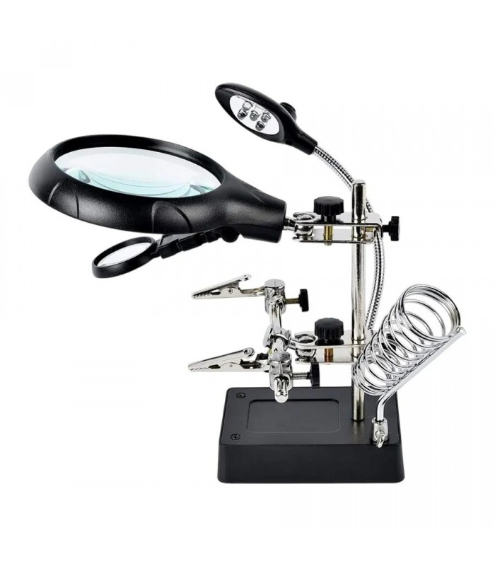 Troisième main avec loupe 2.5X/7.5X/10X de 90 mm et lampe DEL flexible
